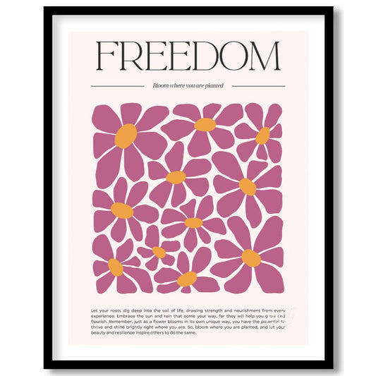 This inspiring and visually rich artwork centers around the bold, serif-font title “FREEDOM” at the… for abode