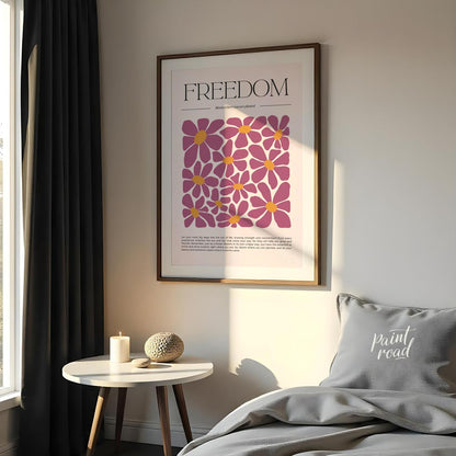 This inspiring and visually rich artwork centers around the bold, serif-font title “FREEDOM” at the… for bedroom