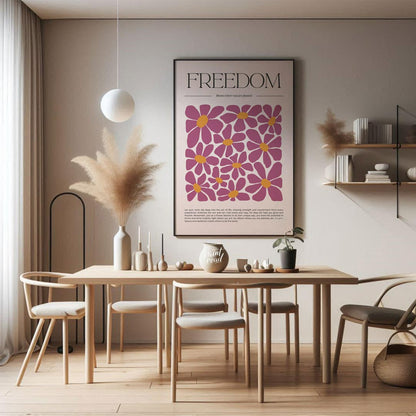 This inspiring and visually rich artwork centers around the bold, serif-font title “FREEDOM” at the… for dining room