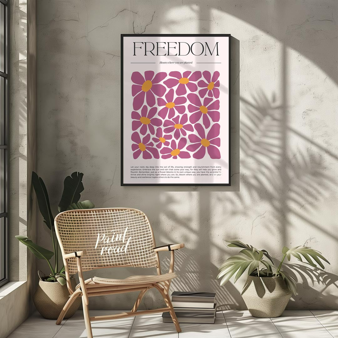 This inspiring and visually rich artwork centers around the bold, serif-font title “FREEDOM” at the… for living room