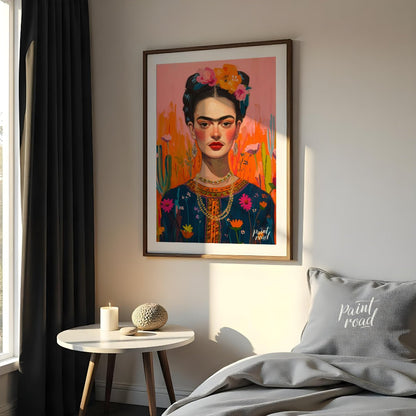 This captivating portrait presents Frida Kahlo in a dreamlike and highly decorative setting, charac… for bedroom