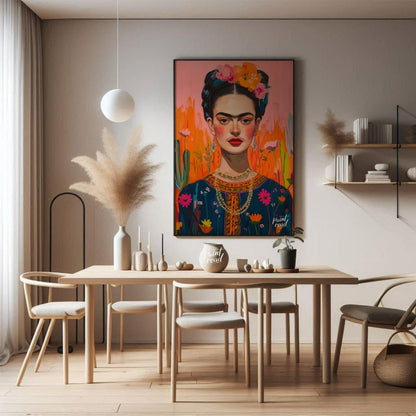 This captivating portrait presents Frida Kahlo in a dreamlike and highly decorative setting, charac… for dining room