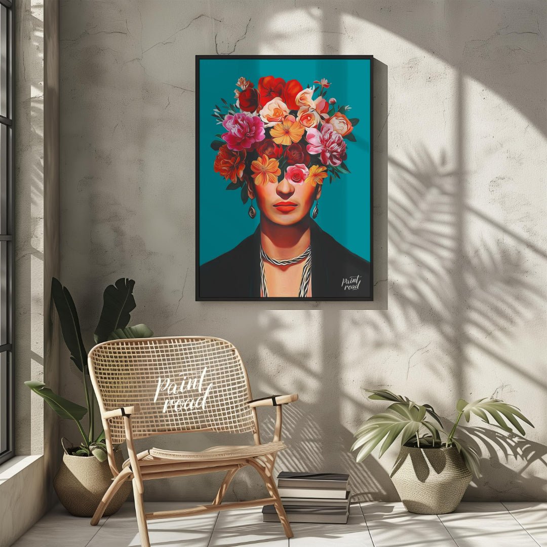 This striking and vibrant portrait features the iconic Mexican artist Frida Kahlo, rendered in a st… for other