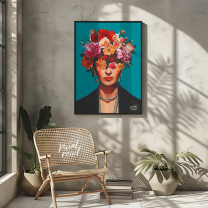 This striking and vibrant portrait features the iconic Mexican artist Frida Kahlo, rendered in a st… for other