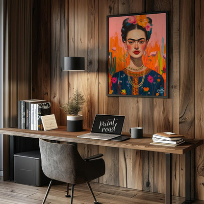 This captivating portrait presents Frida Kahlo in a dreamlike and highly decorative setting, charac… for office