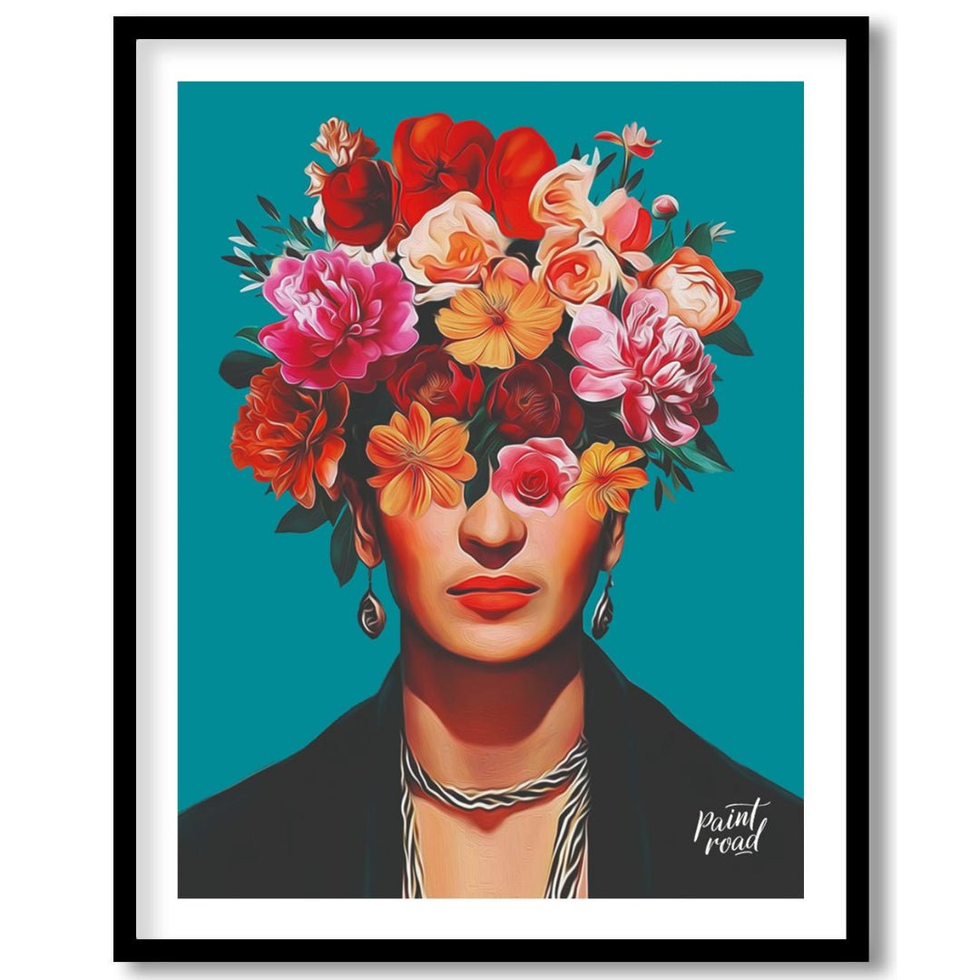 This striking and vibrant portrait features the iconic Mexican artist Frida Kahlo, rendered in a st… for retreat