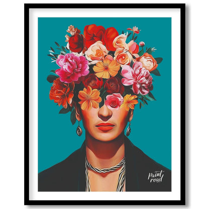 This striking and vibrant portrait features the iconic Mexican artist Frida Kahlo, rendered in a st… for retreat