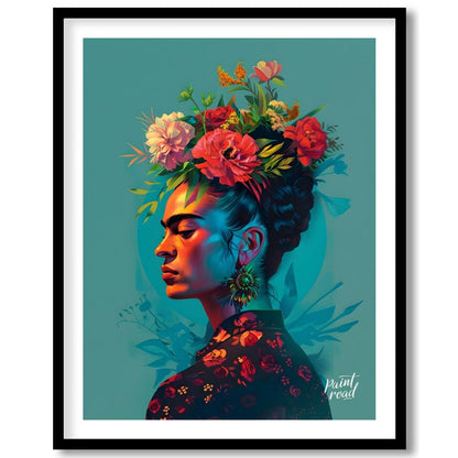 This vibrant art captures the iconic Frida Kahlo in a vibrant and stylized portrait. Her signature … for house