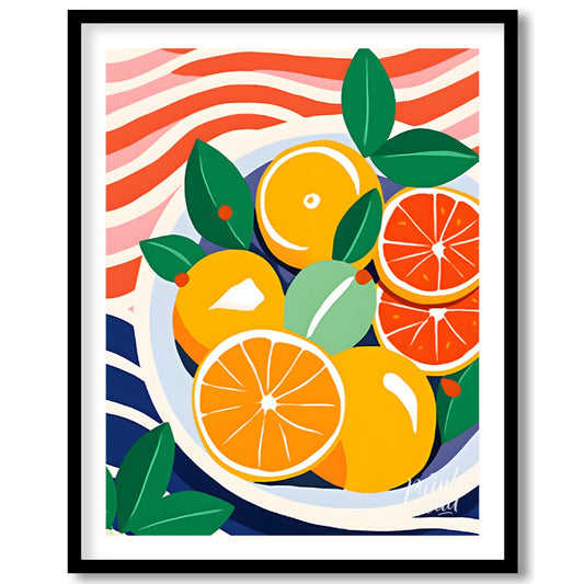 This striking and artistically composed poster presents a vibrant still life of citrus fruits in a … for room