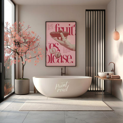 "Fruit Offering" presents a digital collage with a surreal and poetic aesthetic. The artwork featur… for bathroom
