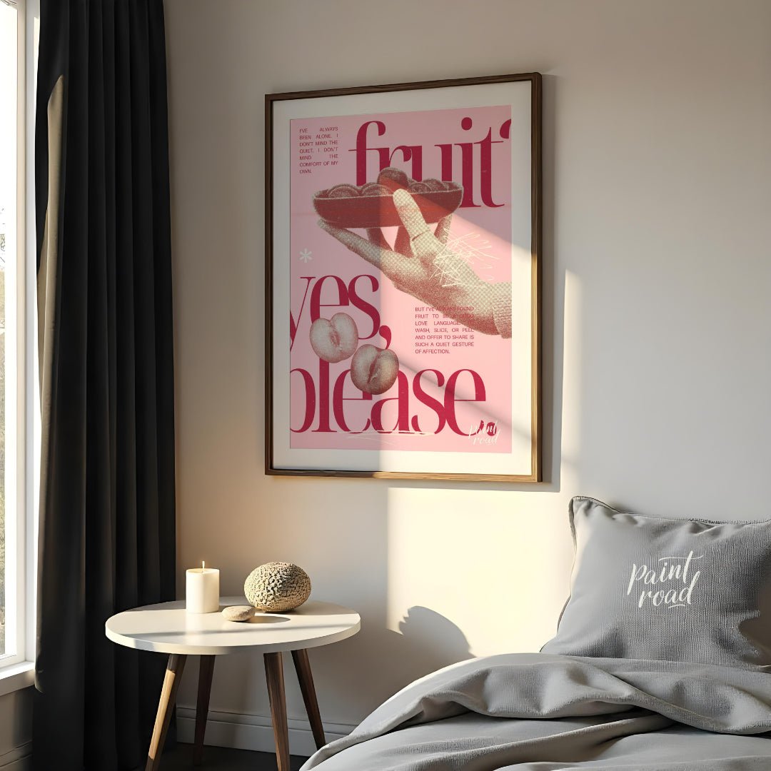 "Fruit Offering" presents a digital collage with a surreal and poetic aesthetic. The artwork featur… for bedroom