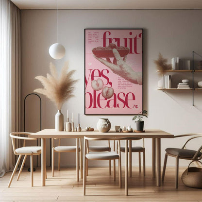 "Fruit Offering" presents a digital collage with a surreal and poetic aesthetic. The artwork featur… for dining room