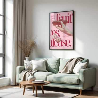 "Fruit Offering" presents a digital collage with a surreal and poetic aesthetic. The artwork featur… for living room
