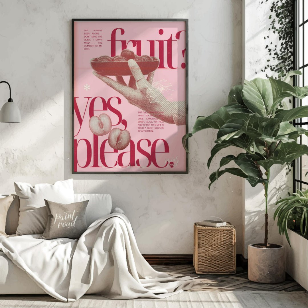 "Fruit Offering" presents a digital collage with a surreal and poetic aesthetic. The artwork featur… for living room