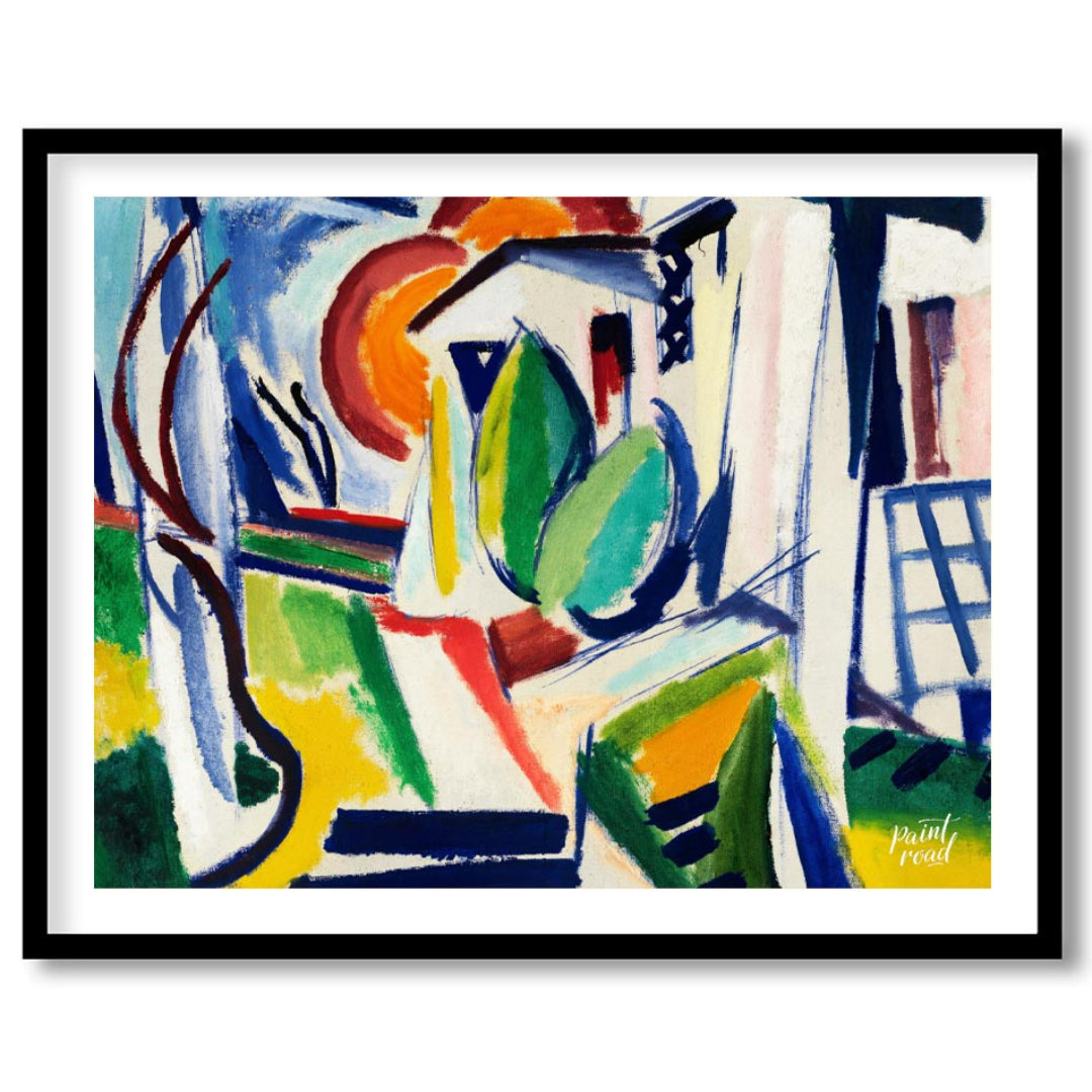 "This abstract painting, titled ""Fugue"" by Henry Lyman Sayen, features a dynamic interplay of geo… for nook