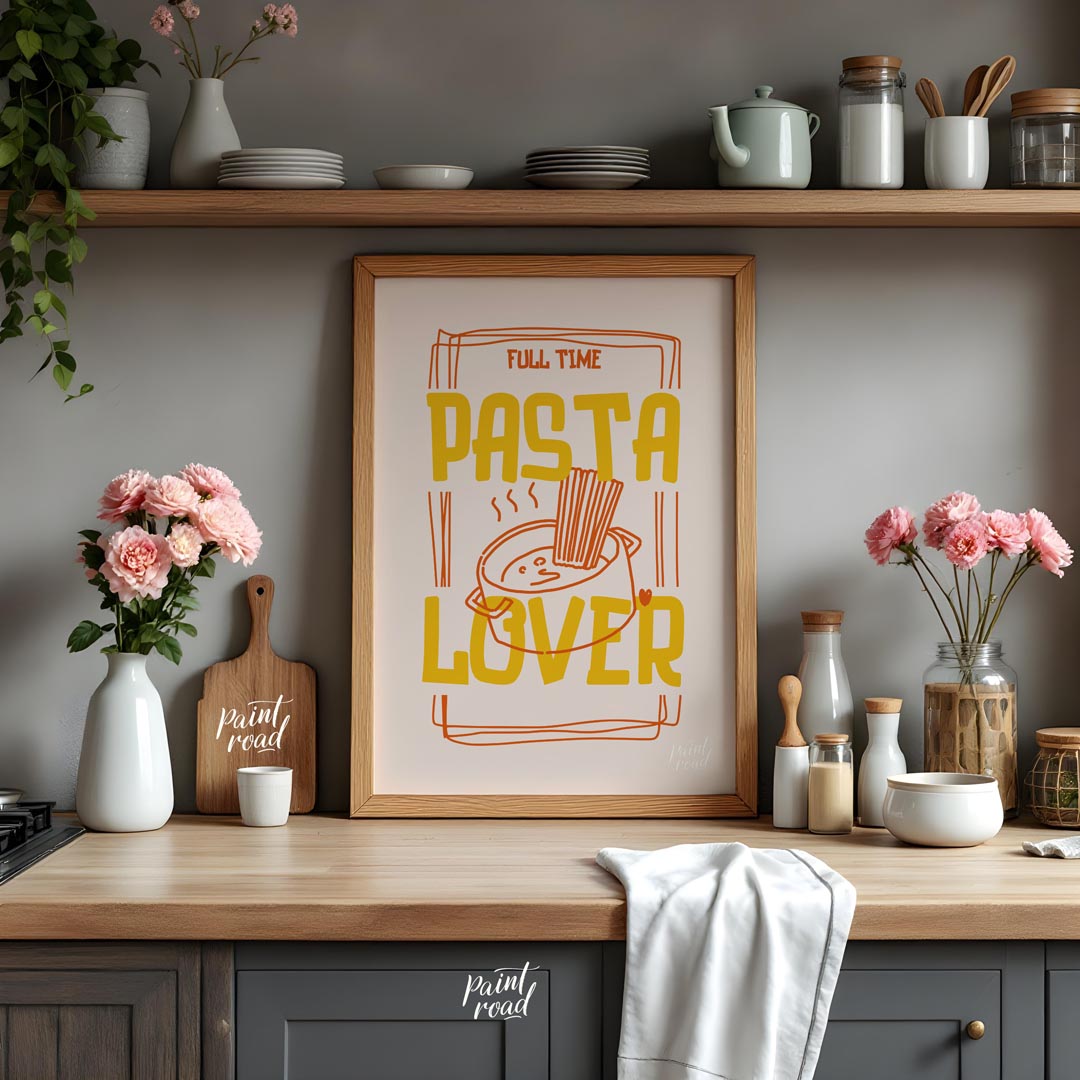 This charming and playful poster is a celebration of all things pasta, designed with a rustic yet m… for kitchen