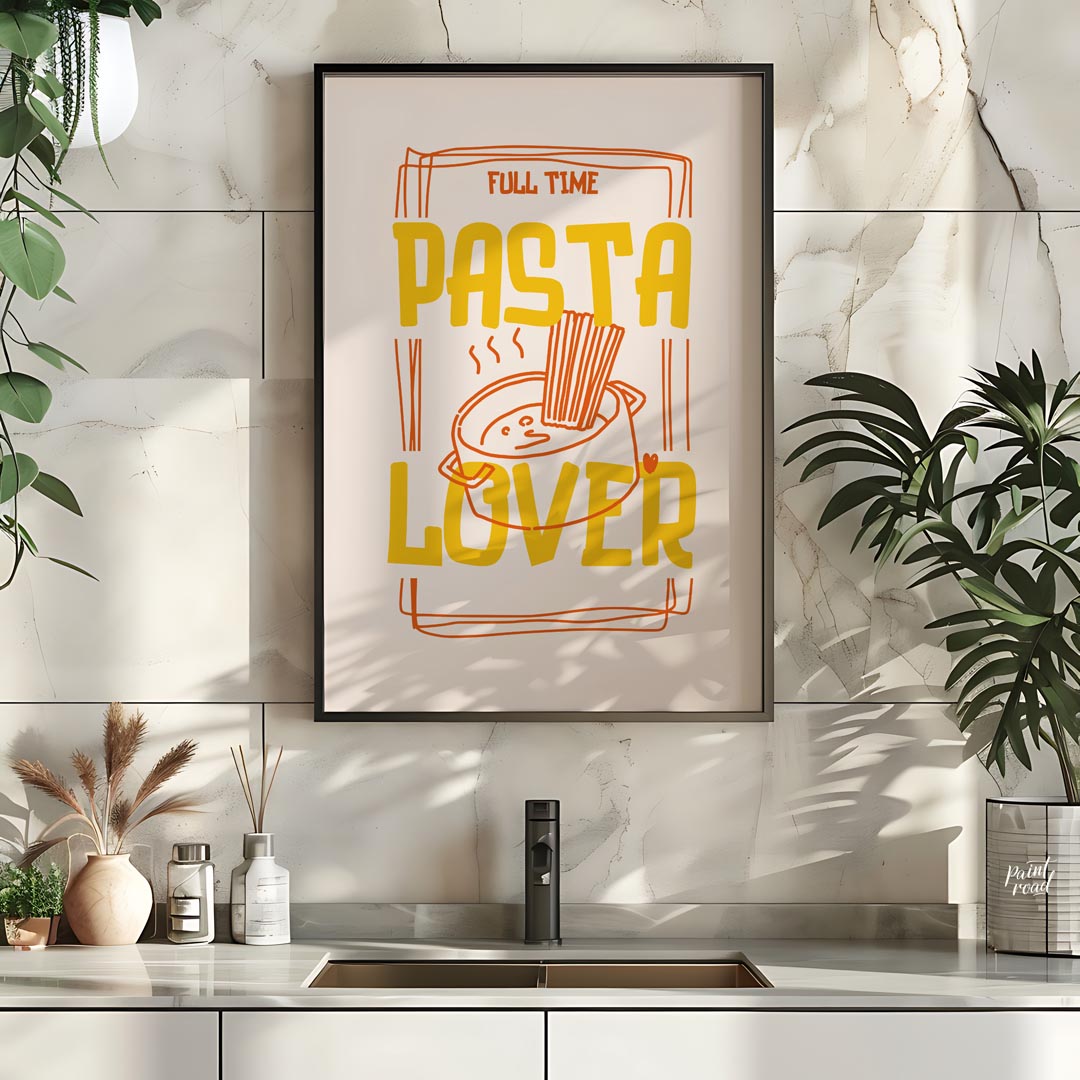 This charming and playful poster is a celebration of all things pasta, designed with a rustic yet m… for kitchen