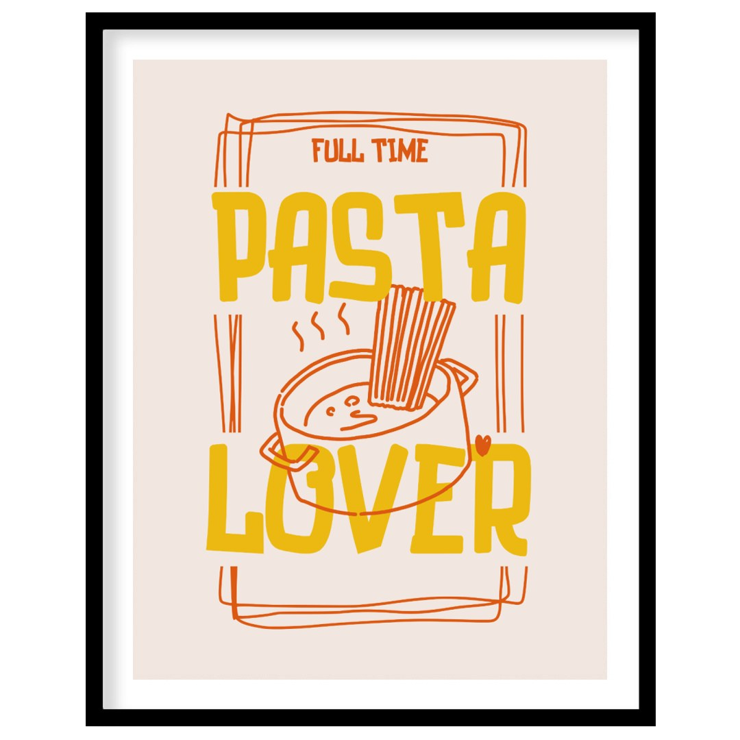 This charming and playful poster is a celebration of all things pasta, designed with a rustic yet m… for room