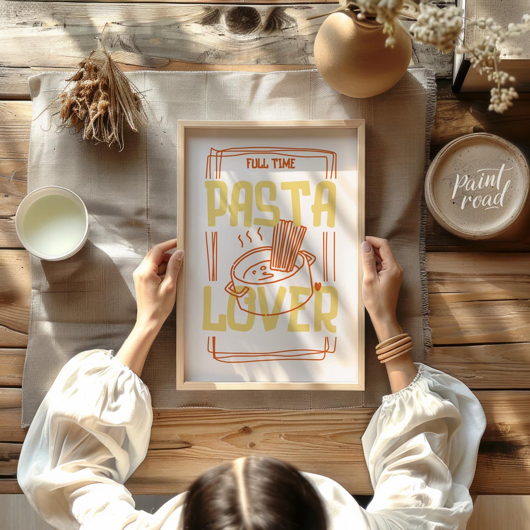This engaging and spirited poster is a playful declaration for any pasta enthusiast, presented in a… for dining room