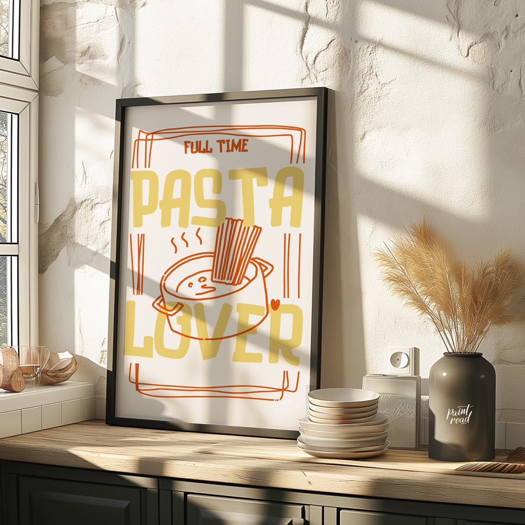 This engaging and spirited poster is a playful declaration for any pasta enthusiast, presented in a… for kitchen