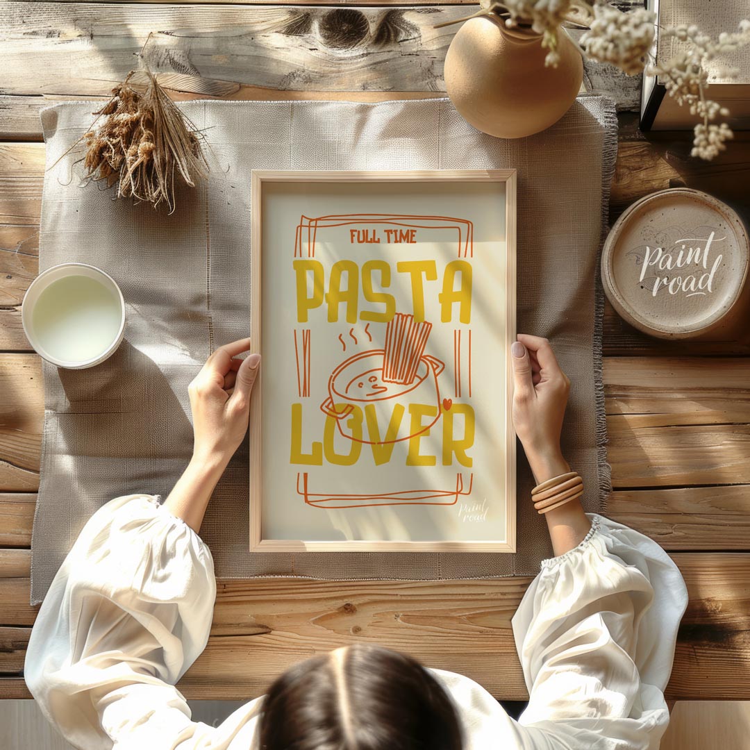 This engaging and spirited poster is a playful declaration for any pasta enthusiast, presented in a… for dining room