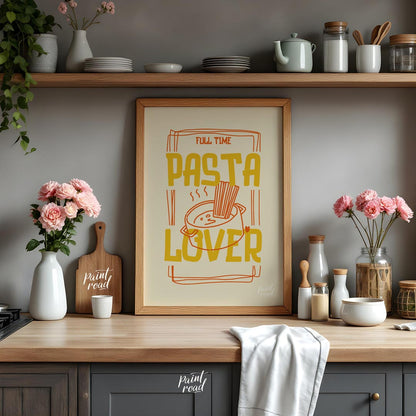 This engaging and spirited poster is a playful declaration for any pasta enthusiast, presented in a… for kitchen