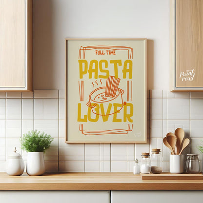 This engaging and spirited poster is a playful declaration for any pasta enthusiast, presented in a… for kitchen