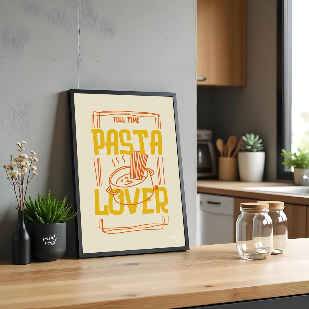 This engaging and spirited poster is a playful declaration for any pasta enthusiast, presented in a… for kitchen