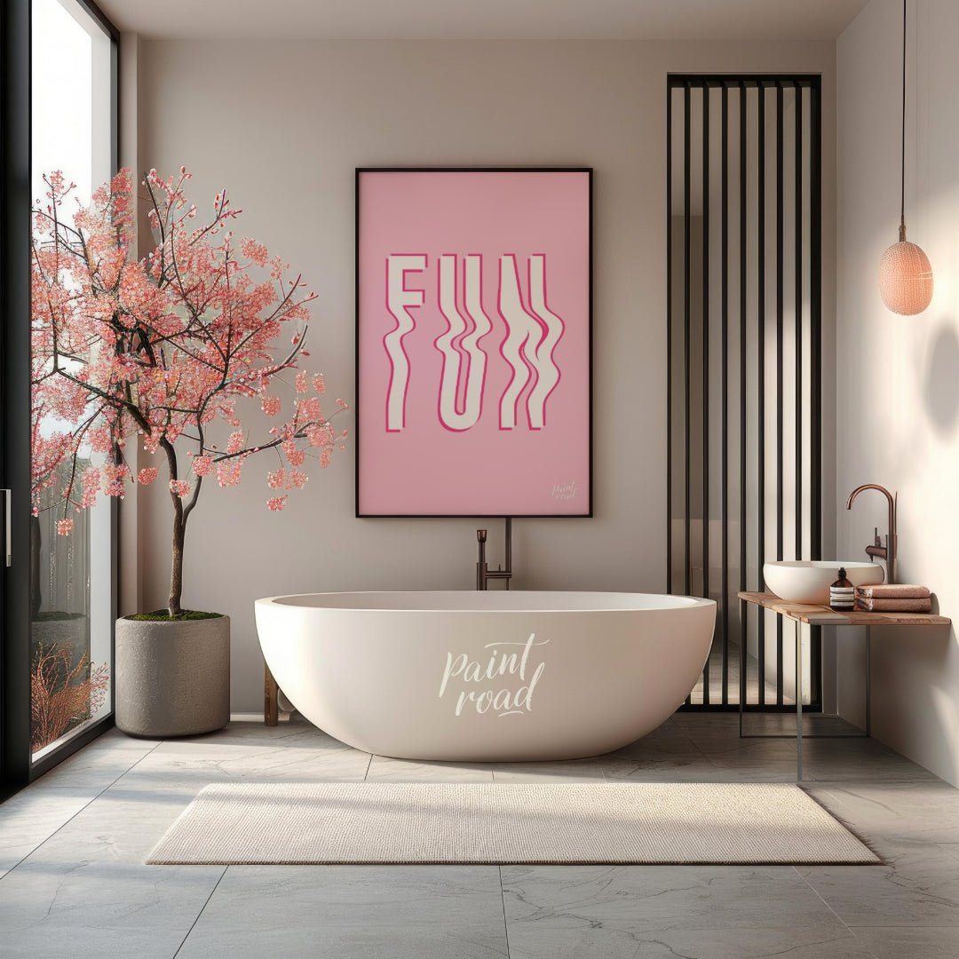 This vibrant and playful graphic features the word “FUN” in bold, uppercase white letters, set agai… for bathroom