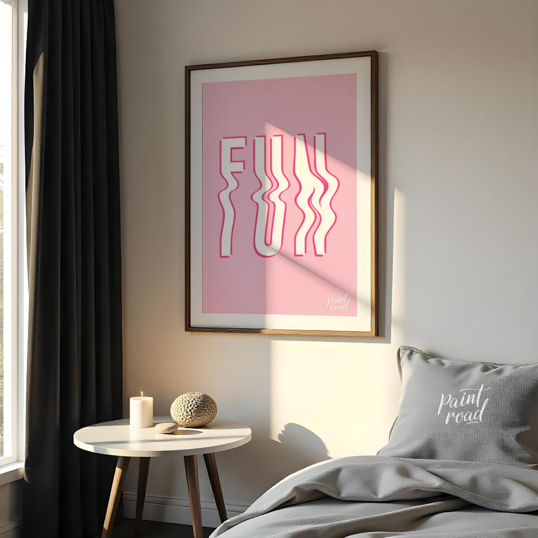 This vibrant and playful graphic features the word “FUN” in bold, uppercase white letters, set agai… for bedroom