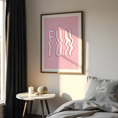 This vibrant and playful graphic features the word “FUN” in bold, uppercase white letters, set agai… for bedroom