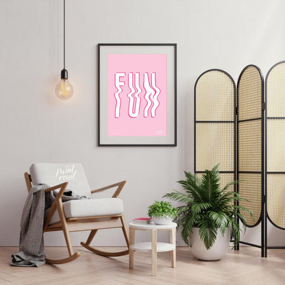This vibrant and playful graphic features the word “FUN” in bold, uppercase white letters, set agai… for living room