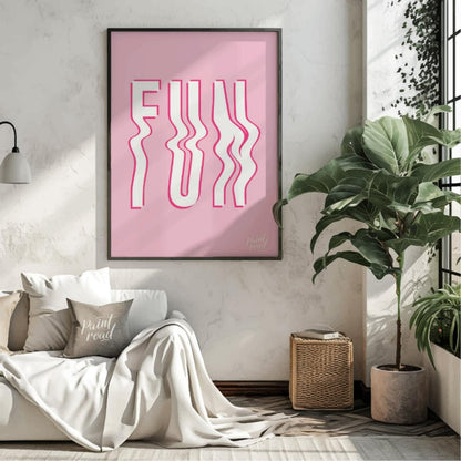This vibrant and playful graphic features the word “FUN” in bold, uppercase white letters, set agai… for living room
