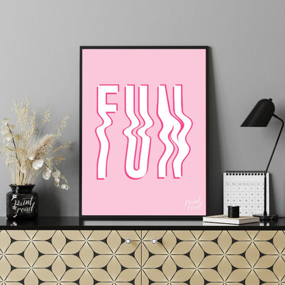 This vibrant and playful graphic features the word “FUN” in bold, uppercase white letters, set agai… for office