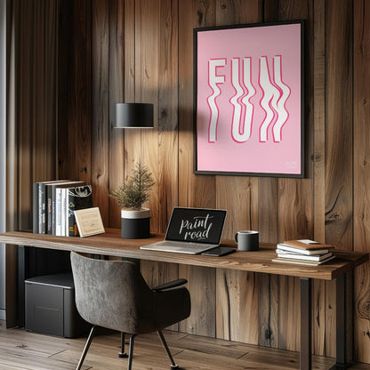 This vibrant and playful graphic features the word “FUN” in bold, uppercase white letters, set agai… for office