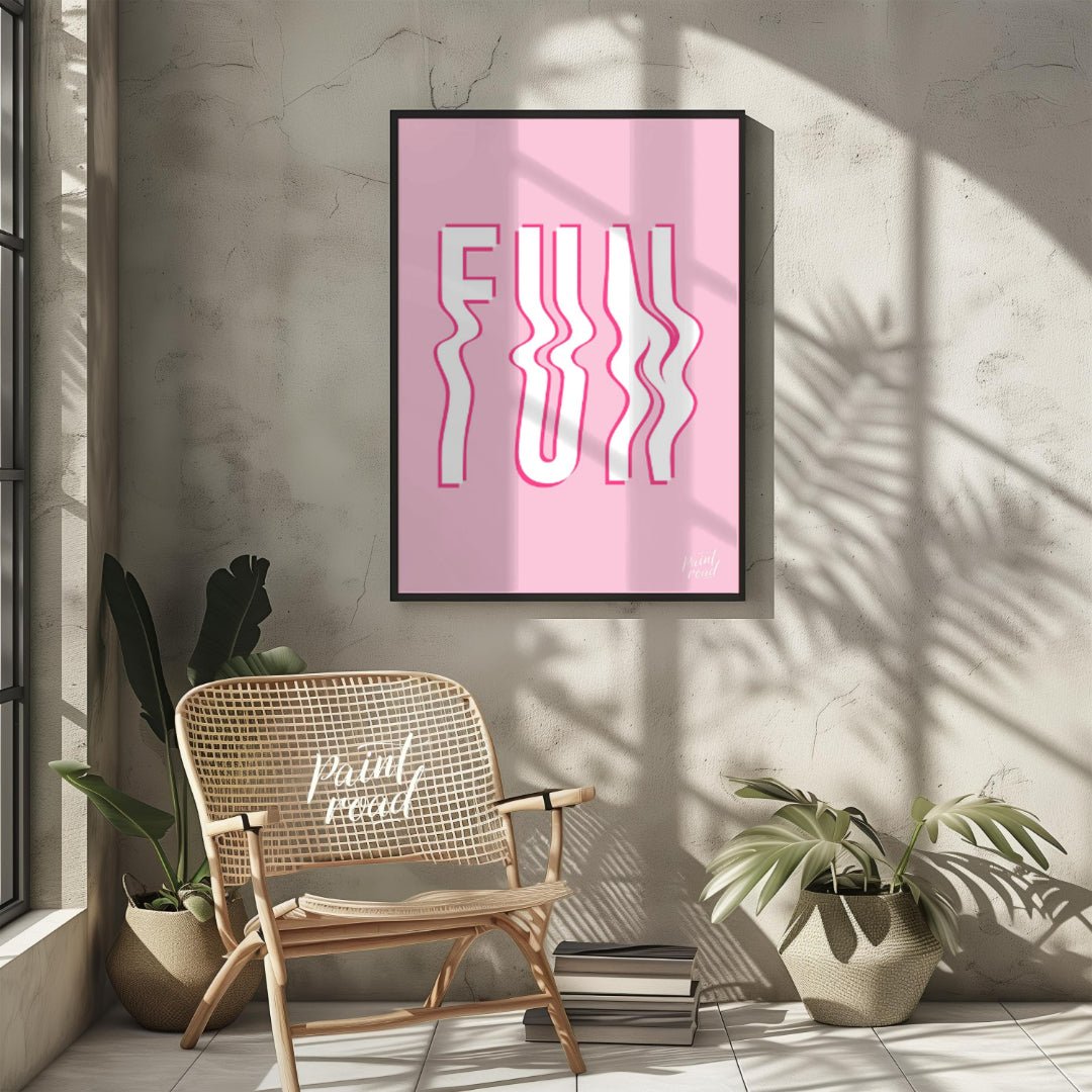This vibrant and playful graphic features the word “FUN” in bold, uppercase white letters, set agai… for other