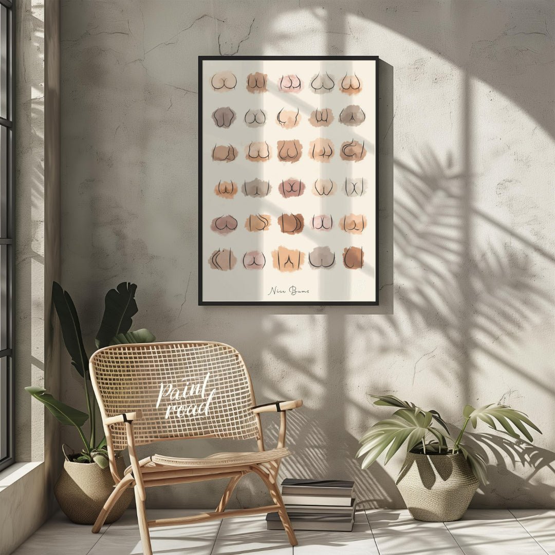 Funny Bums (Minimalist Buttocks Art) Painting available online at Paintroad showing abstract art art print and bathroom decor
