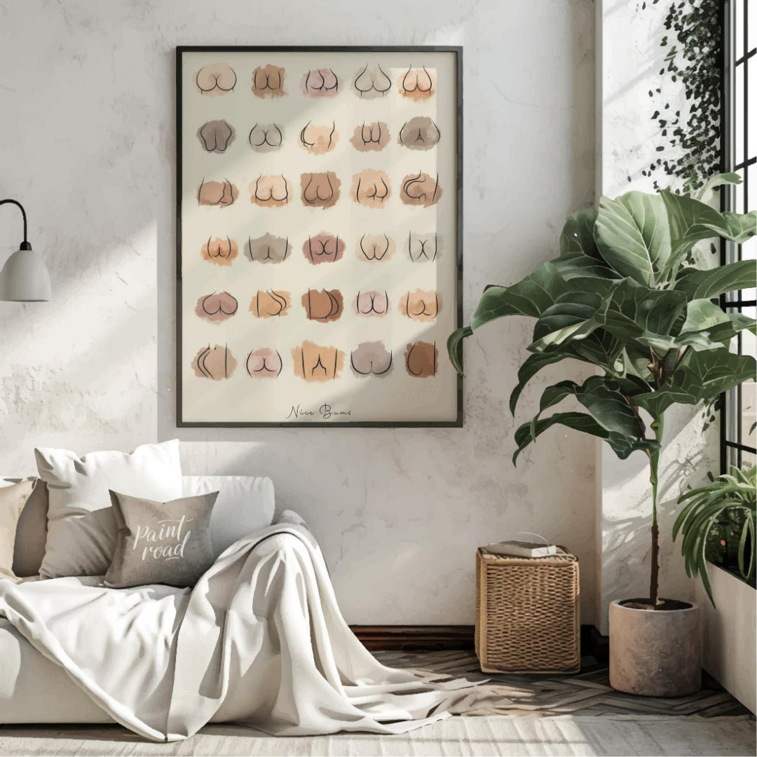 Funny Bums (Minimalist Buttocks Art) Painting available online at Paintroad showing abstract art art print and bathroom decor