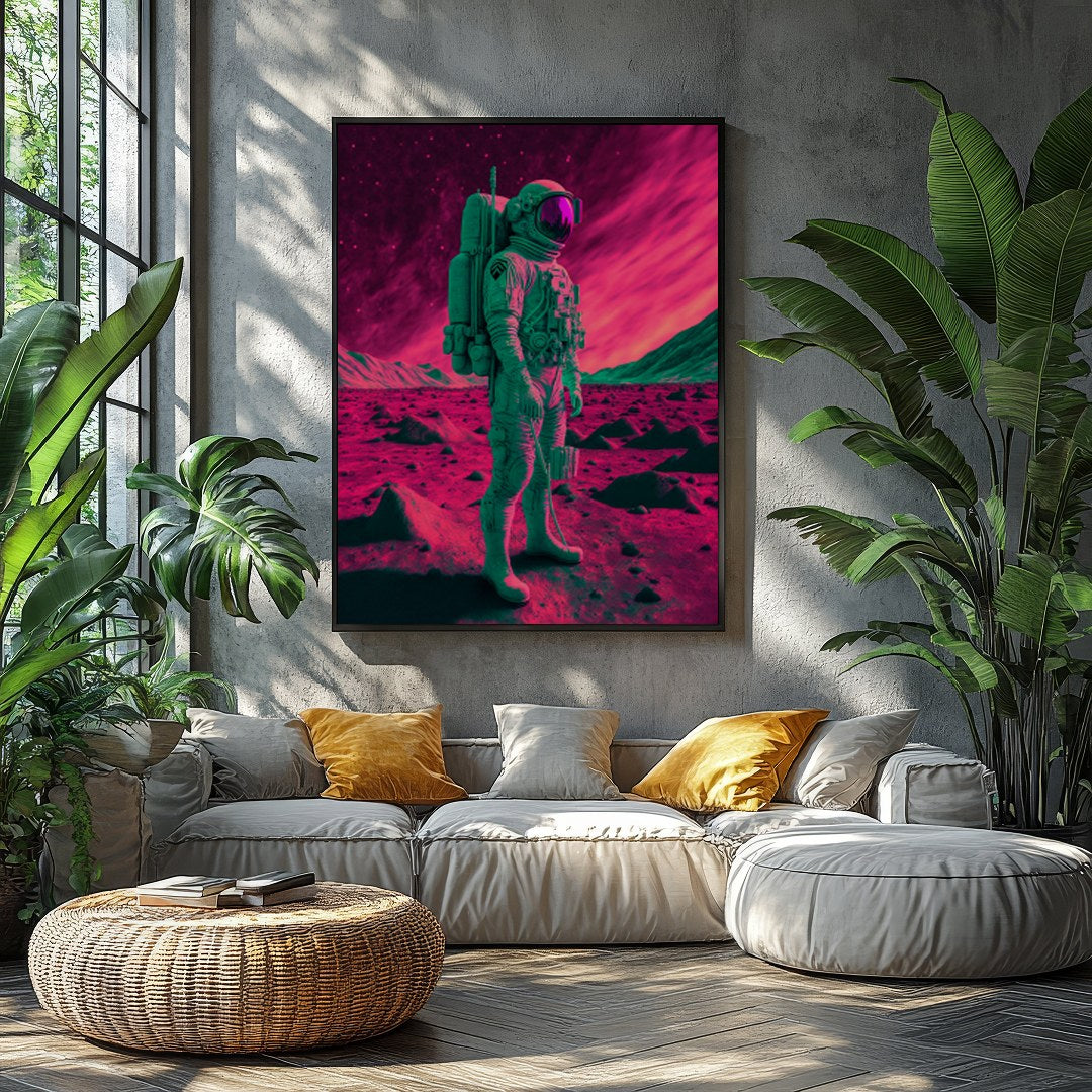 Step into an otherworldly realm with this captivating piece of wall art. Featuring a lone astronaut for Balcony