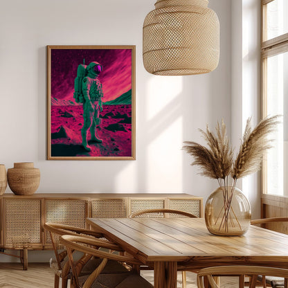 Step into an otherworldly realm with this captivating piece of wall art. Featuring a lone astronaut for Extra Kitchen