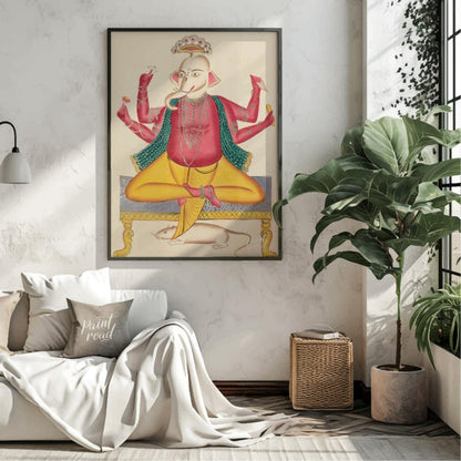 Ganesha on a Stool with Rat Painting at Ganesha on a Stool with Rat buy online at Paint Road featuring auspicious blessing and colorful