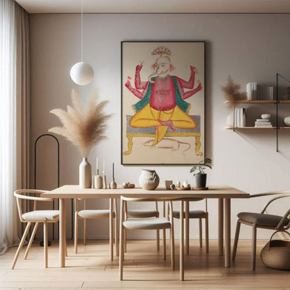 Ganesha on a Stool with Rat Painting at Ganesha on a Stool with Rat buy online at Paint Road featuring auspicious blessing and colorful