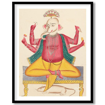 Ganesha on a Stool with Rat Painting at Ganesha on a Stool with Rat buy online at Paint Road featuring auspicious blessing and colorful
