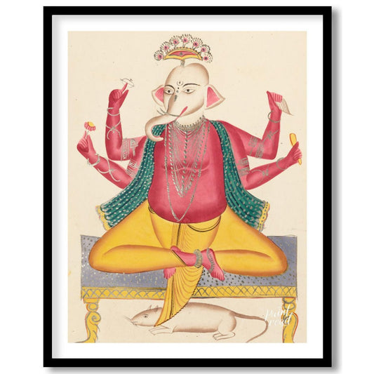 Ganesha on a Stool with Rat Painting at Ganesha on a Stool with Rat buy online at Paint Road featuring auspicious blessing and colorful