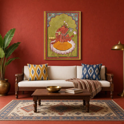 Immerse yourself in the vibrant essence of Rakta Ganapati with this exquisite Pichwai artwork. for Living Room