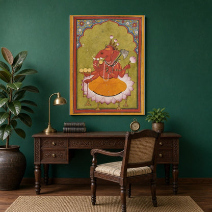 Immerse yourself in the vibrant essence of Rakta Ganapati with this exquisite Pichwai artwork. for Study