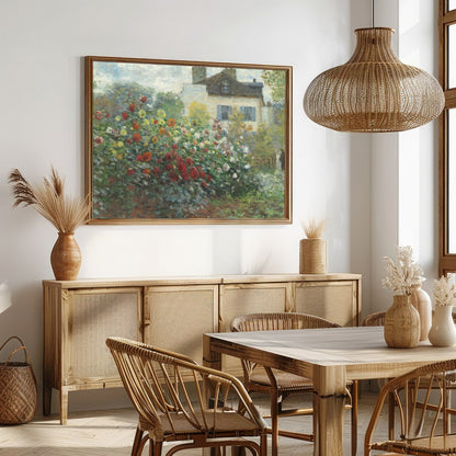 Dive into the serene beauty of a lush garden with this captivating painting. The delicate brushwork for Dining