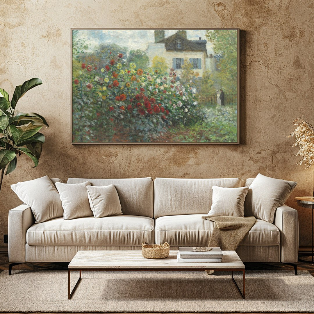 Dive into the serene beauty of a lush garden with this captivating painting. The delicate brushwork for Family Room