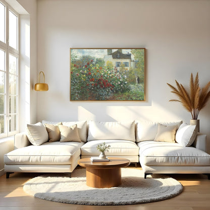 Dive into the serene beauty of a lush garden with this captivating painting. The delicate brushwork for Living Room