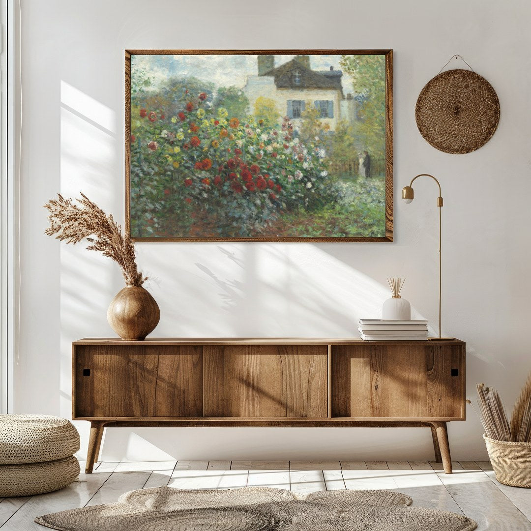 Dive into the serene beauty of a lush garden with this captivating painting. The delicate brushwork for Sitting Area